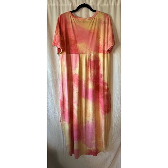 Arolina Citrus Pink/Yellow Tie Dye T-Shirt Dress Short Sleeve- Women's 2XL - Picture 2 of 3